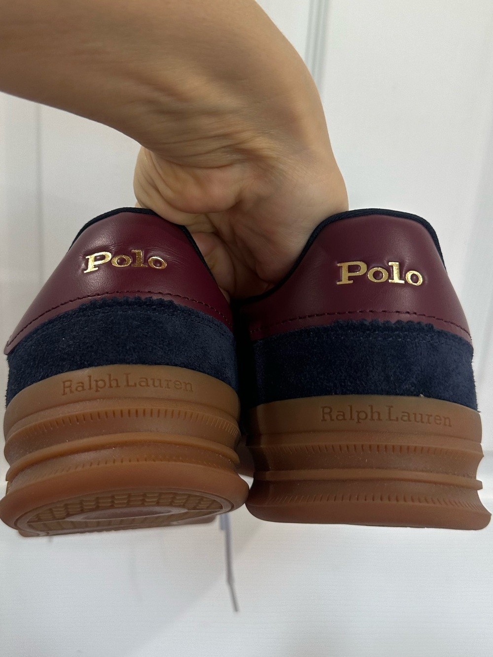 Polo by Ralph Lauren Navy Suede Sneaker with Green Panel & Yellow Logo - Picture 7 of 9